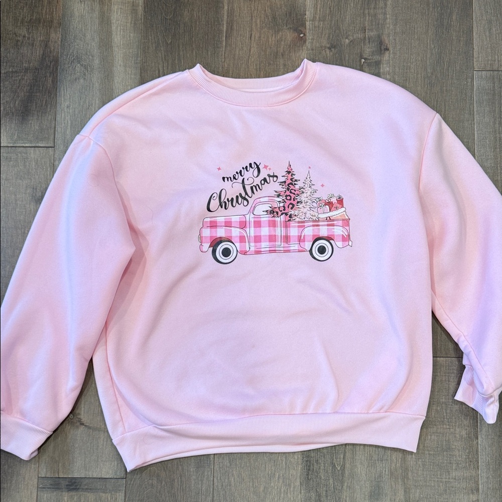 Pink Christmas Sweatshirt with Truck Design